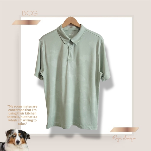 🌿BCG Mens Large Light Green Camo Golf Polo Shirt Short Sleeve - Picture 10 of 11